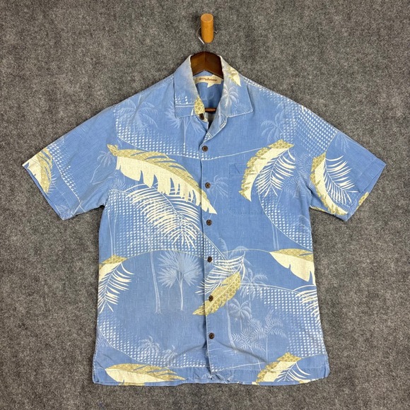 Tommy Bahama Other - Tommy Bahama Mens Blue 100% Silk Tropical Palm Leaf Print Button Up Shirt Medium